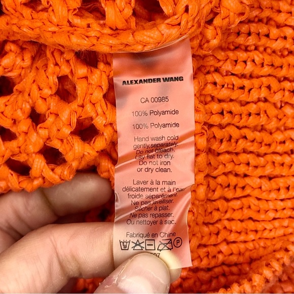 T by Alexander Wang Open Knit Chunky Crochet Knit Pullover Top Orange Size Small - Picture 7 of 7